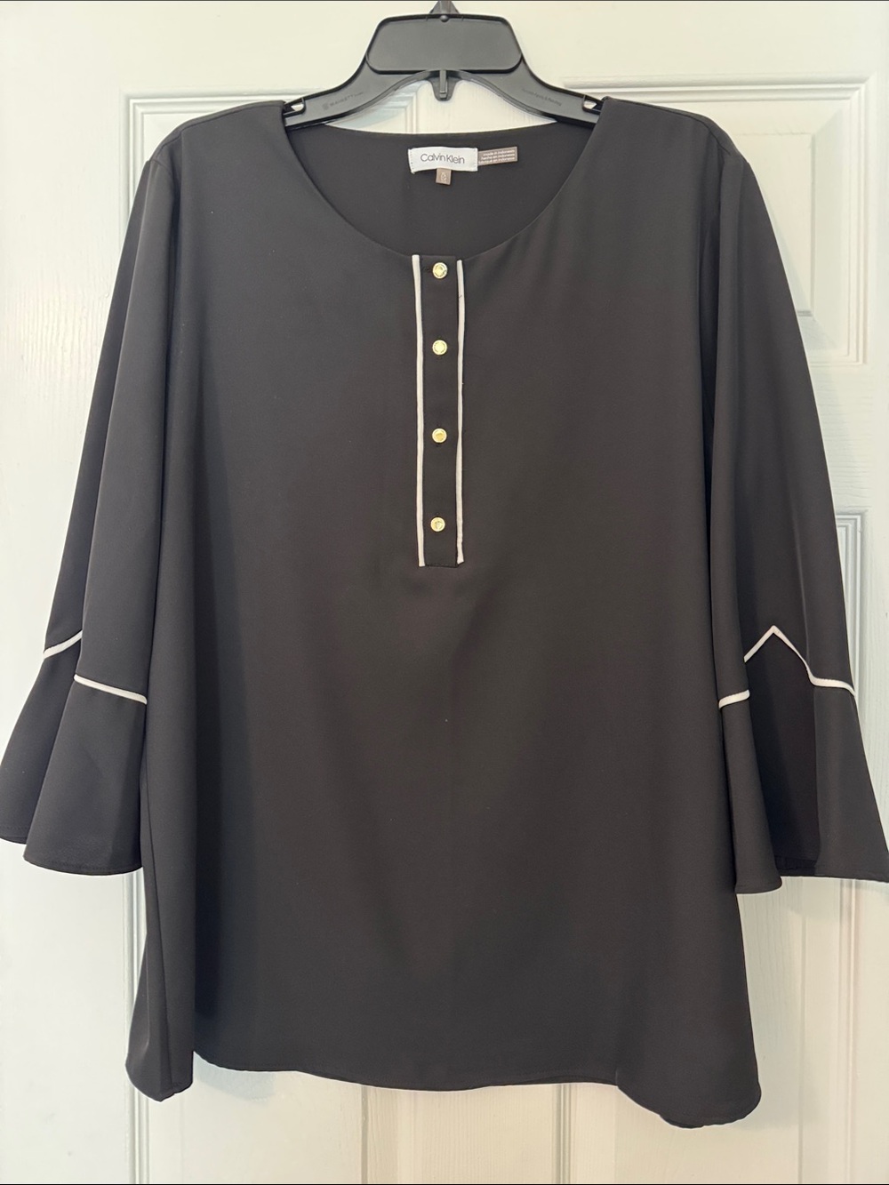 Calvin Klein Black Tunic with White Trim and Gold Buttons